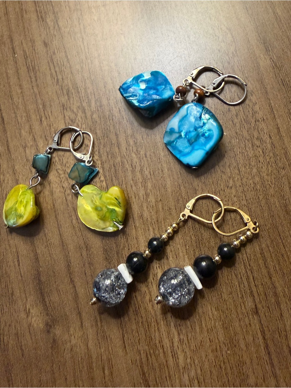 Y2K Assorted 3 pair Handmade Dangle Earrings - custom stones and lux clasp